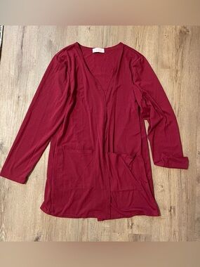 Womens Open-Front Long Cardigan - Burgundy